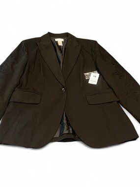 Worthington Black Tailored Blazer with Subtle Sleeve Embroidery